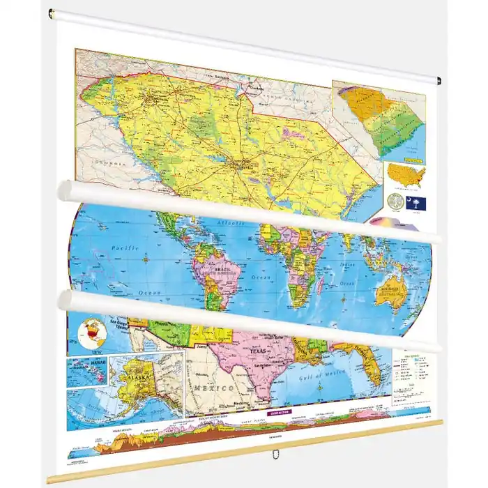 Social Studies SOUTH CAROLINA/U.S./WORLD MAP COMBO, Markable, Erasable, Grades 4-12 Popular